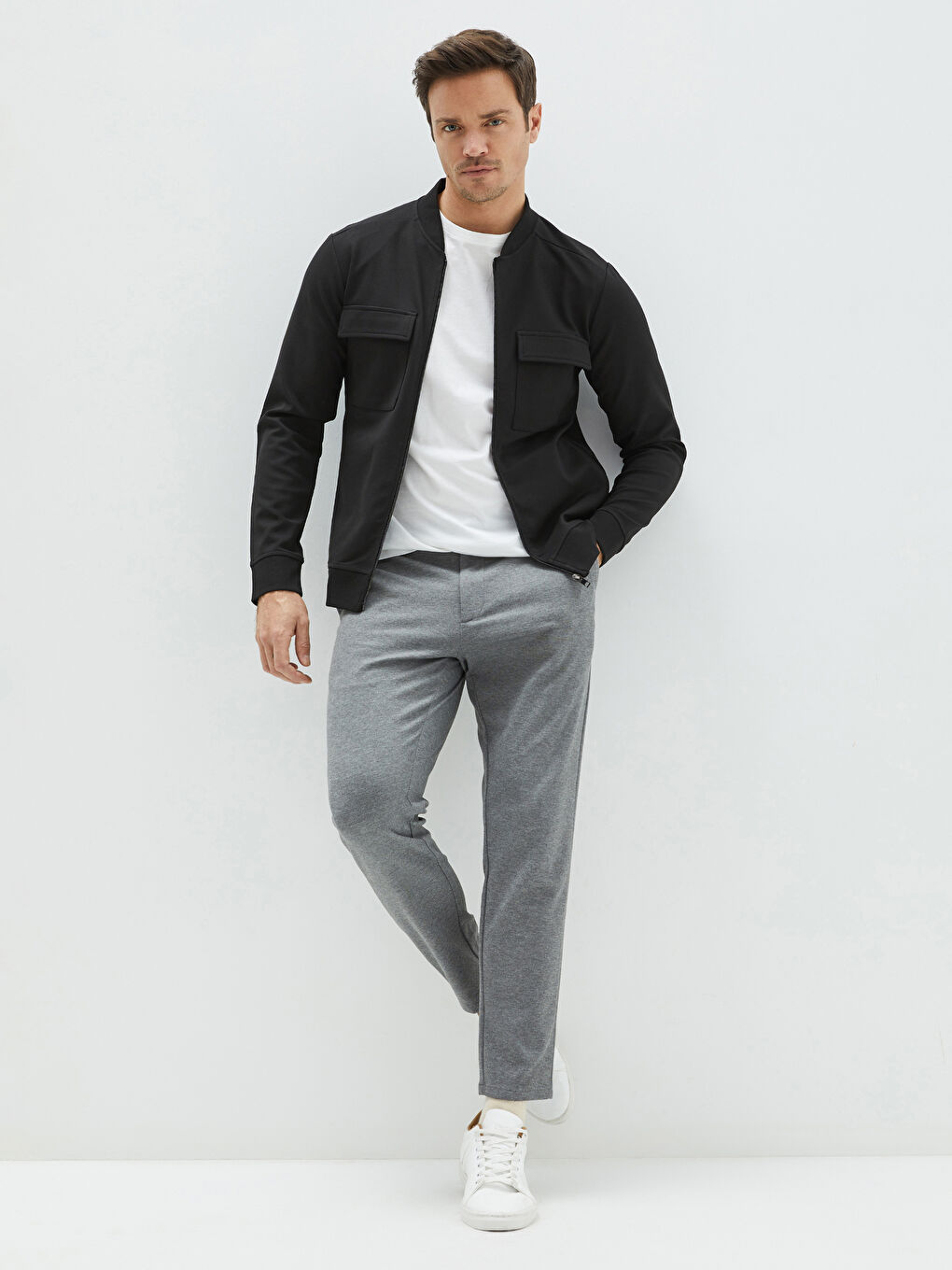 Siyah Standart Kalıp Kolej Yaka Erkek Hırka-2