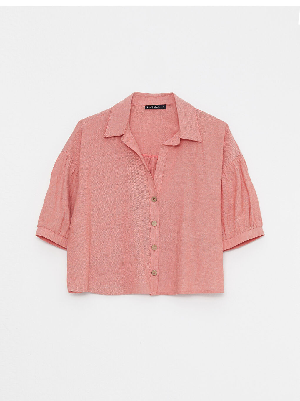 Turuncu Önden Düğme Kapamalı Düz Kısa Kollu Kadın Gömlek-5