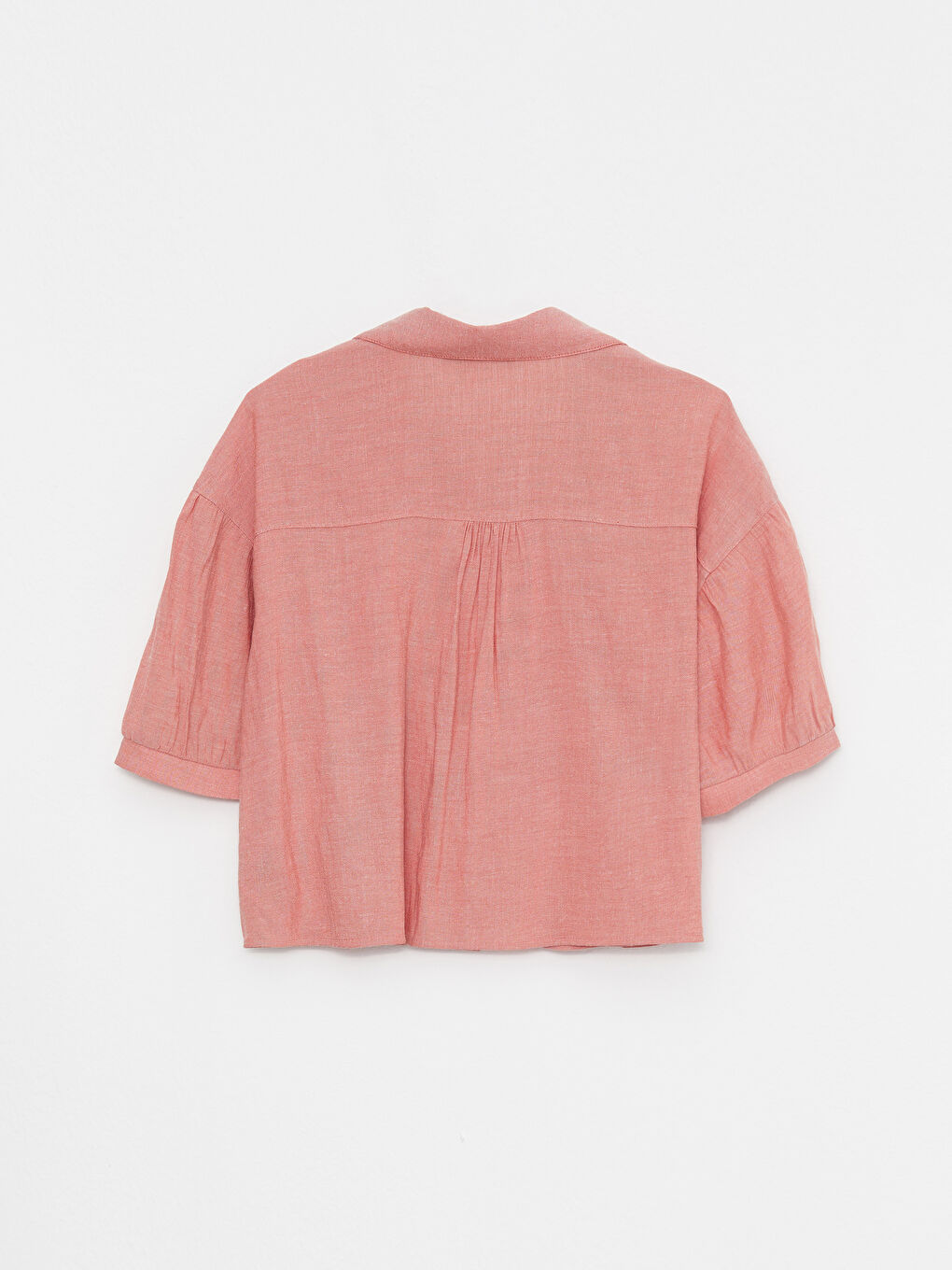 Turuncu Önden Düğme Kapamalı Düz Kısa Kollu Kadın Gömlek-6