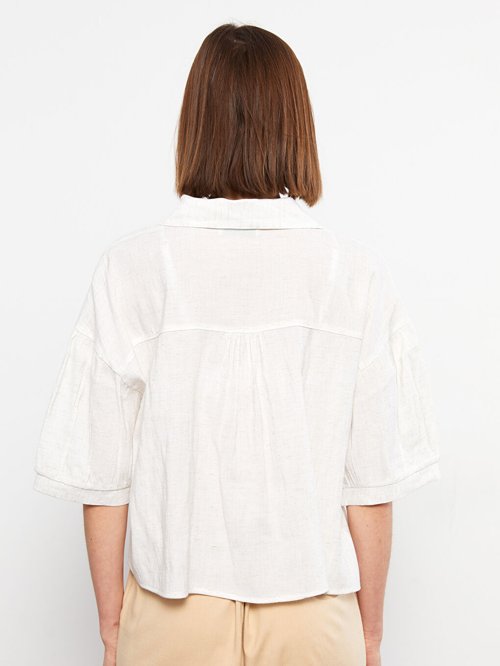 Cămașă pentru Femei cu Închidere Frontală cu Nasturi, Croială Dreaptă, Mânecă Scurtă-5