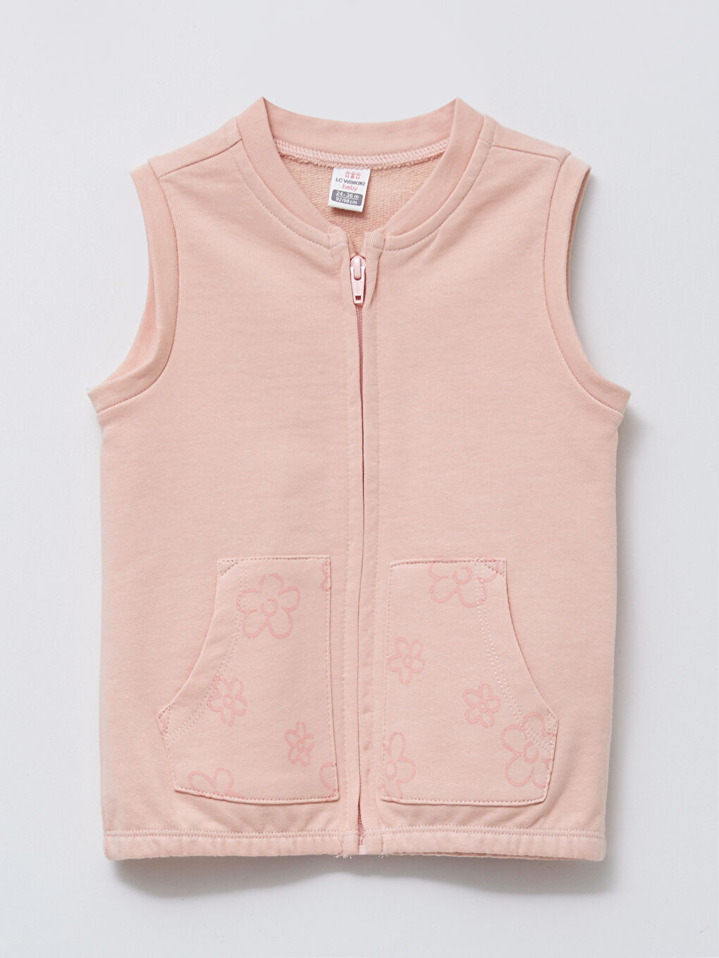 Pembe Bisiklet Yaka Baskılı Pamuklu Kız Bebek Fermuarlı Yelek