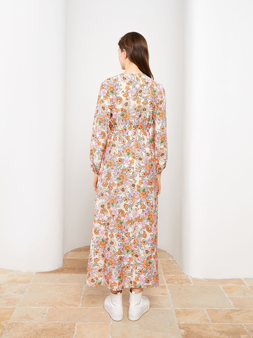 Crew Neck Floral Long Sleeve Women's Dress-4