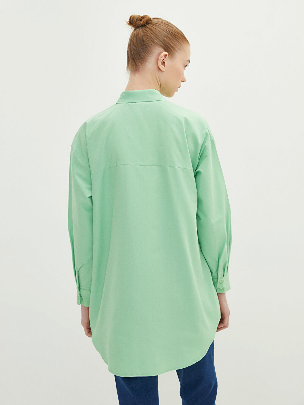 Plain Long Sleeve Oversize Poplin Women's Shirt Tunic-4