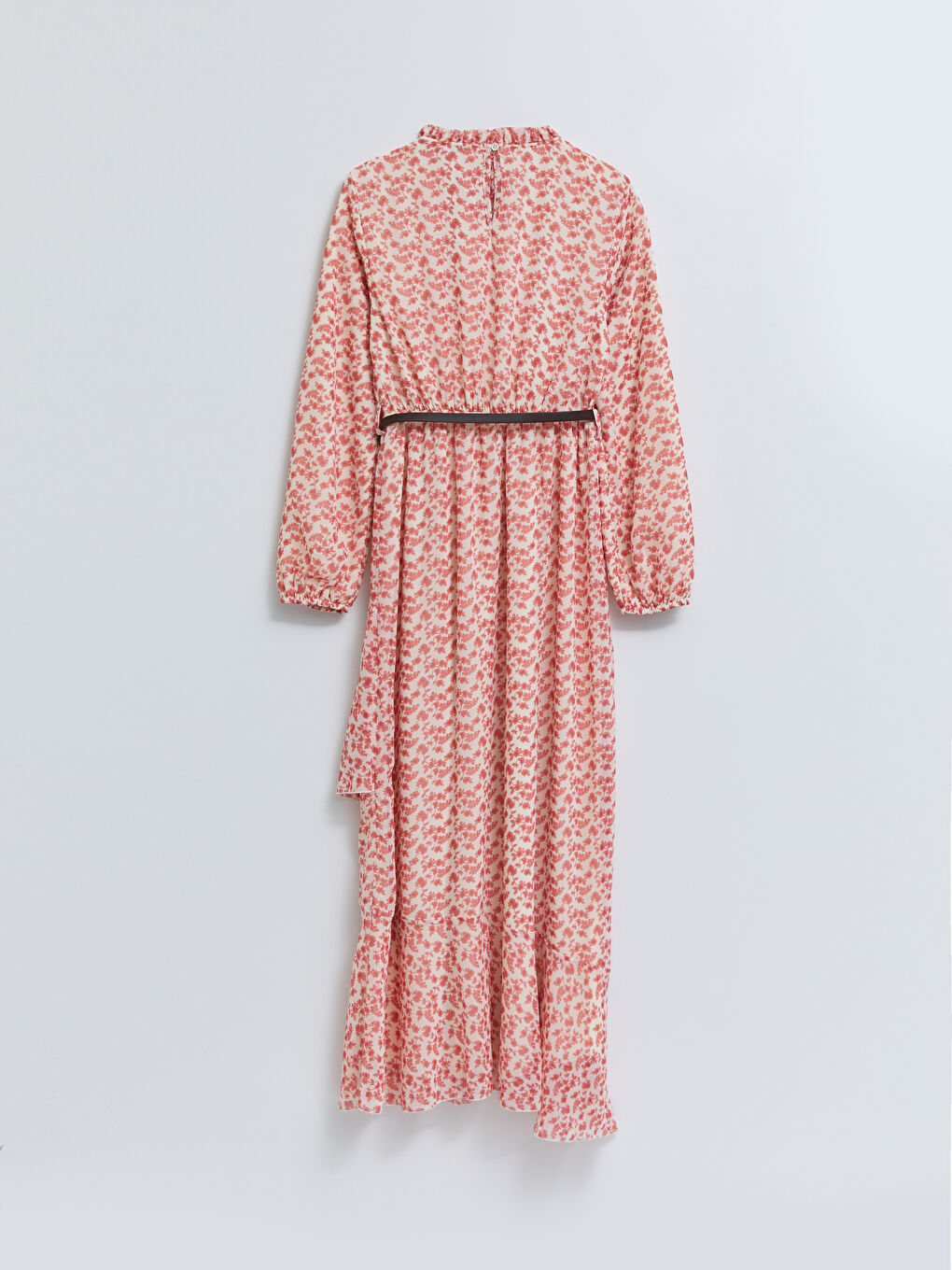 فستان شيفون للسيدات بياقة قمع مطبوع كم طويل بطيات-6