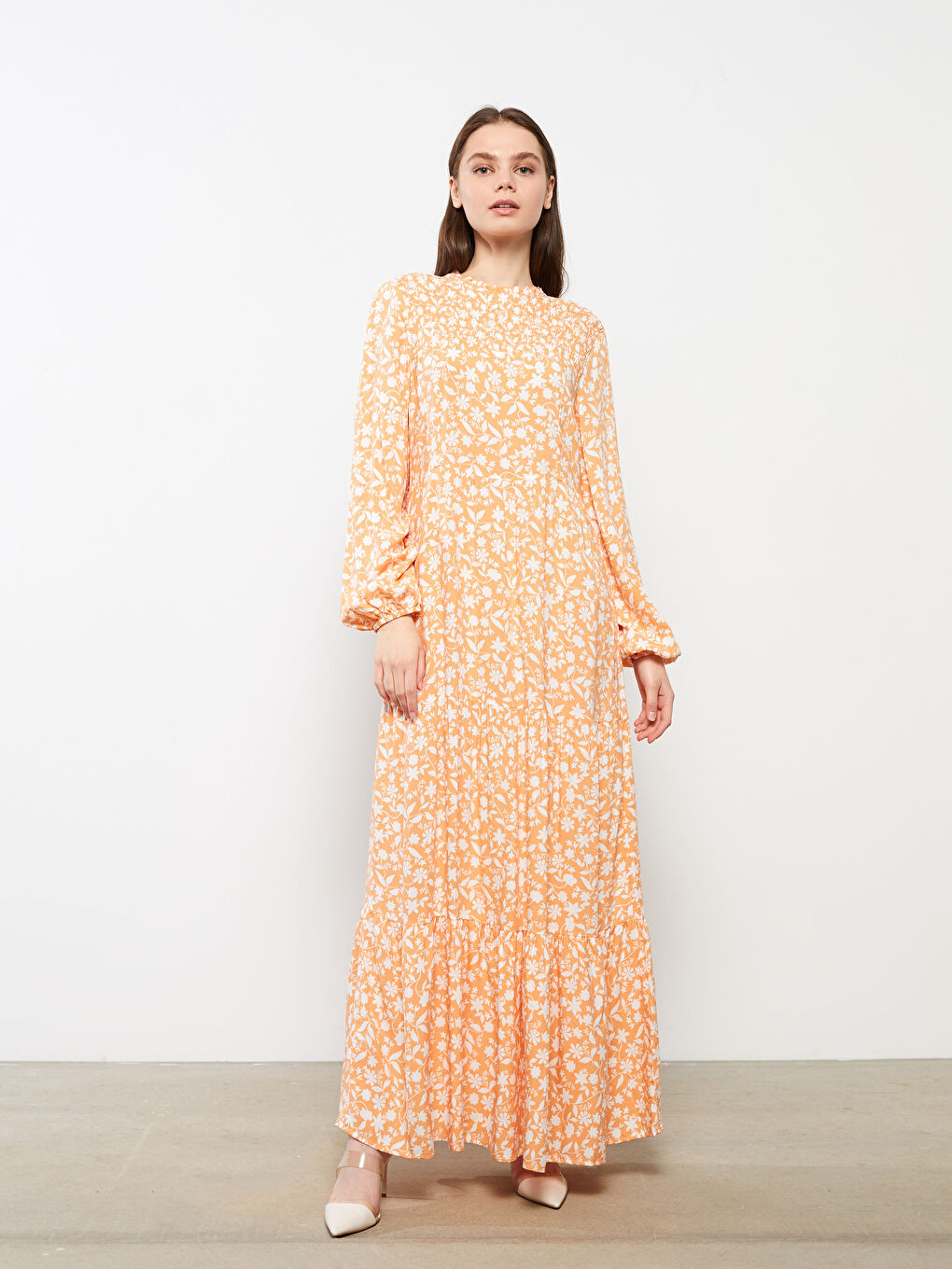 Crew Neck Floral Long Sleeve Viscose Women's Dress