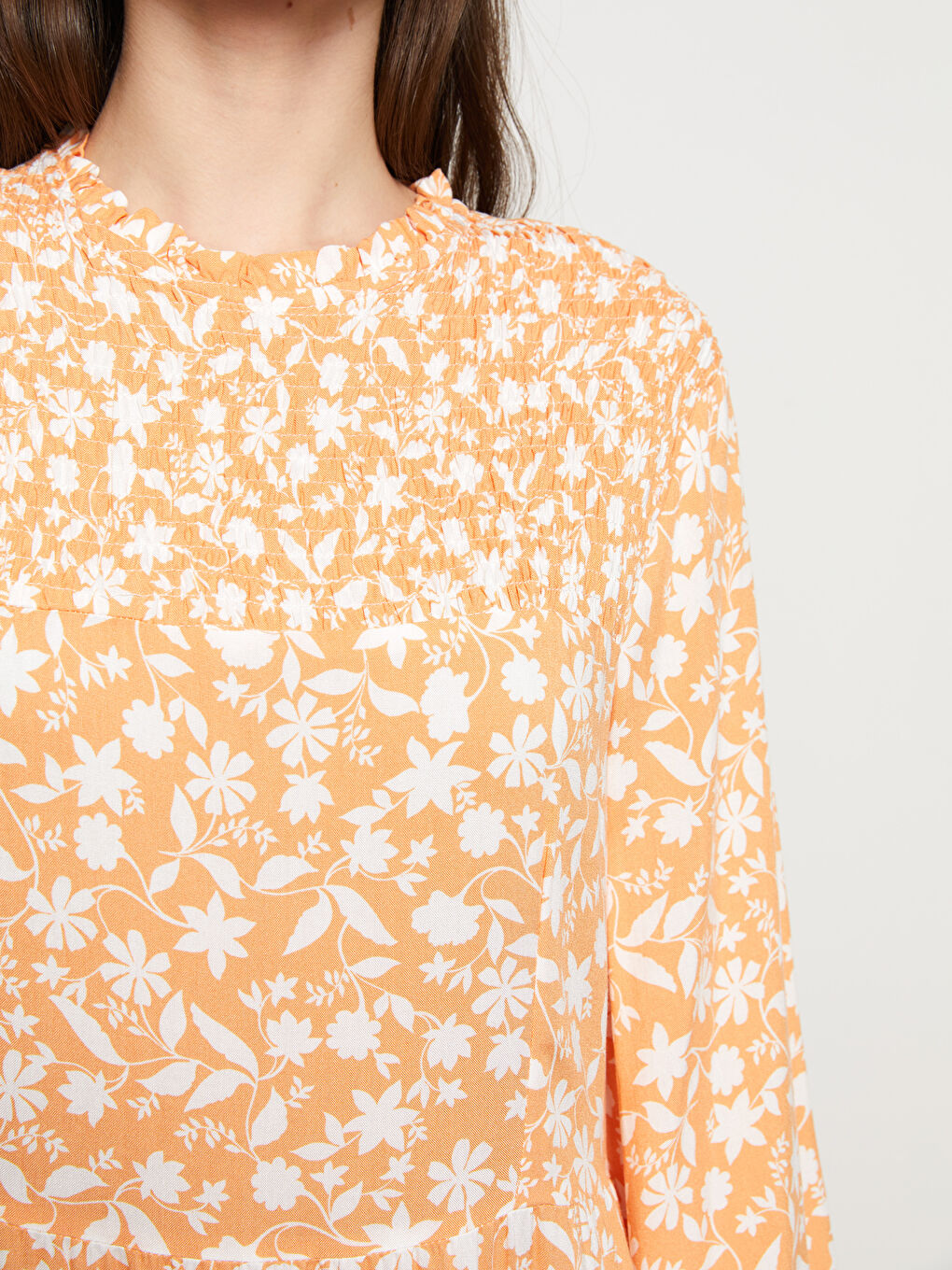 Crew Neck Floral Long Sleeve Viscose Women's Dress-3