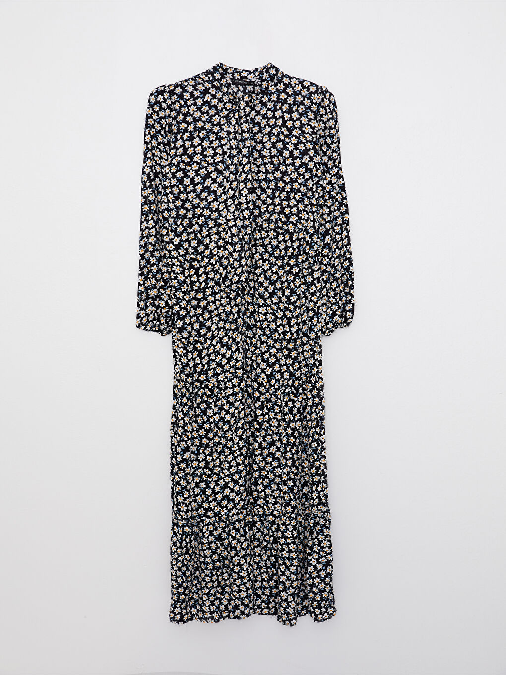 Tie Collar Floral Long Sleeve Viscose Women's Shirt Dress-5