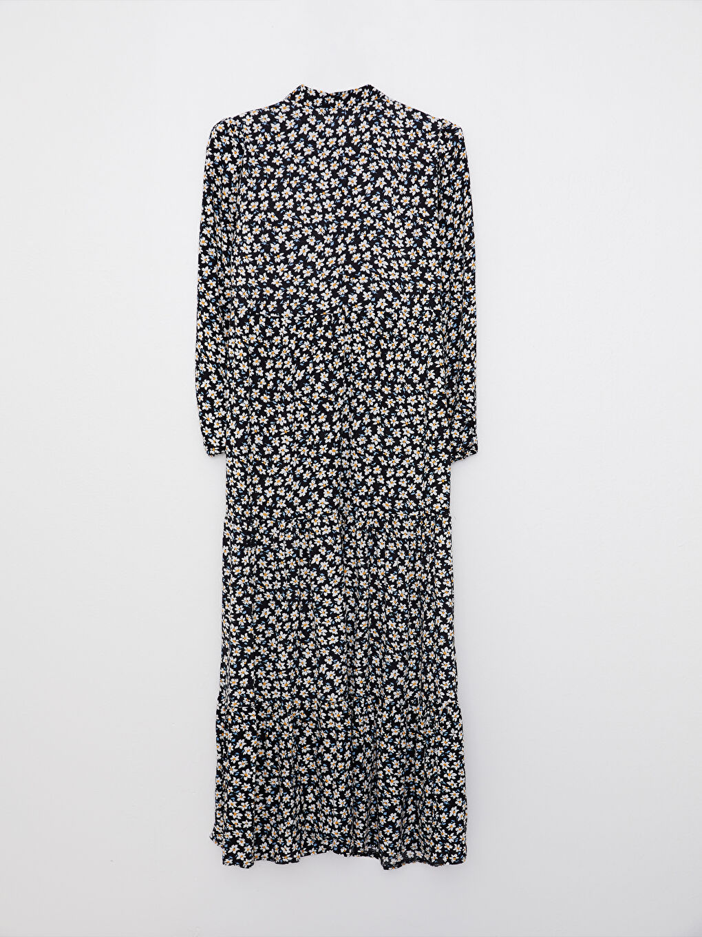 Tie Collar Floral Long Sleeve Viscose Women's Shirt Dress-6