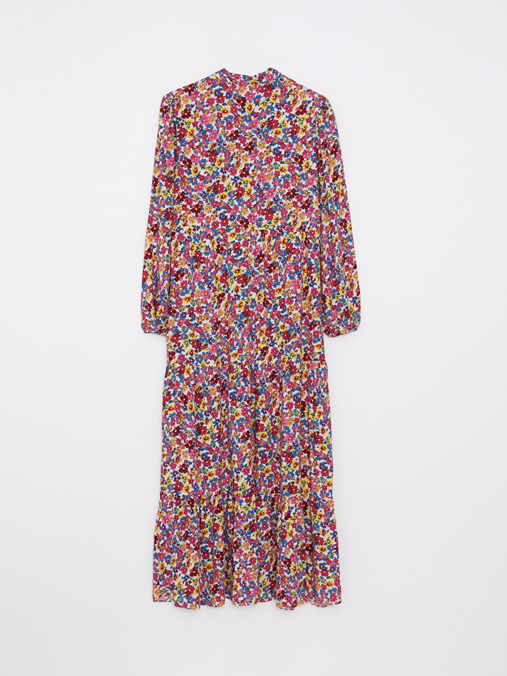Tie Collar Floral Long Sleeve Viscose Women's Shirt Dress-7