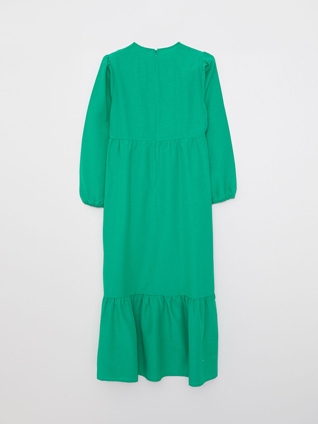 Yeşil Bisiklet Yaka Düz Uzun Kollu Kadın Elbise-6