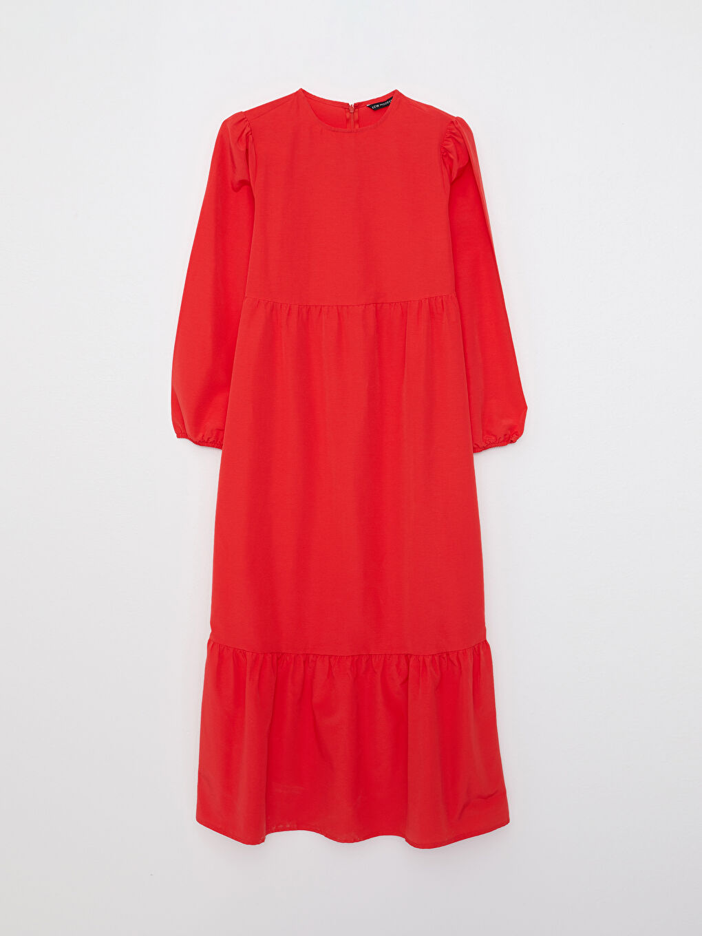 Kırmızı Bisiklet Yaka Düz Uzun Kollu Kadın Elbise-5