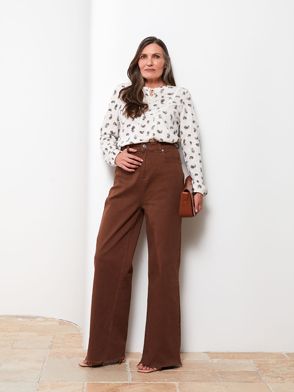 Tie Neck Patterned Long Sleeve Women's Blouse-2