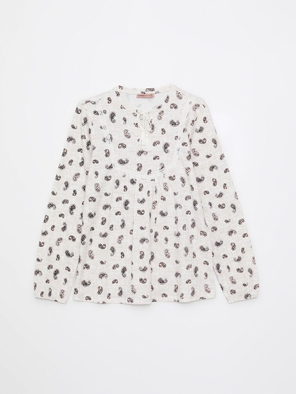 Tie Neck Patterned Long Sleeve Women's Blouse-5