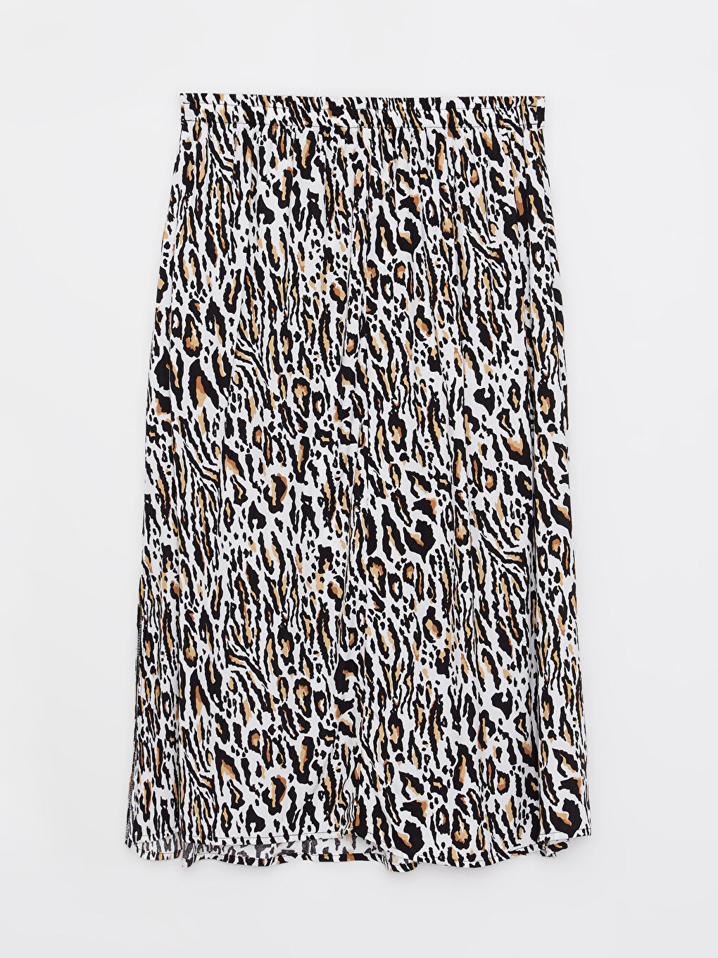 Ekru Beli Lastikli Standart Fit Desenli Viskon Kadın Etek-6