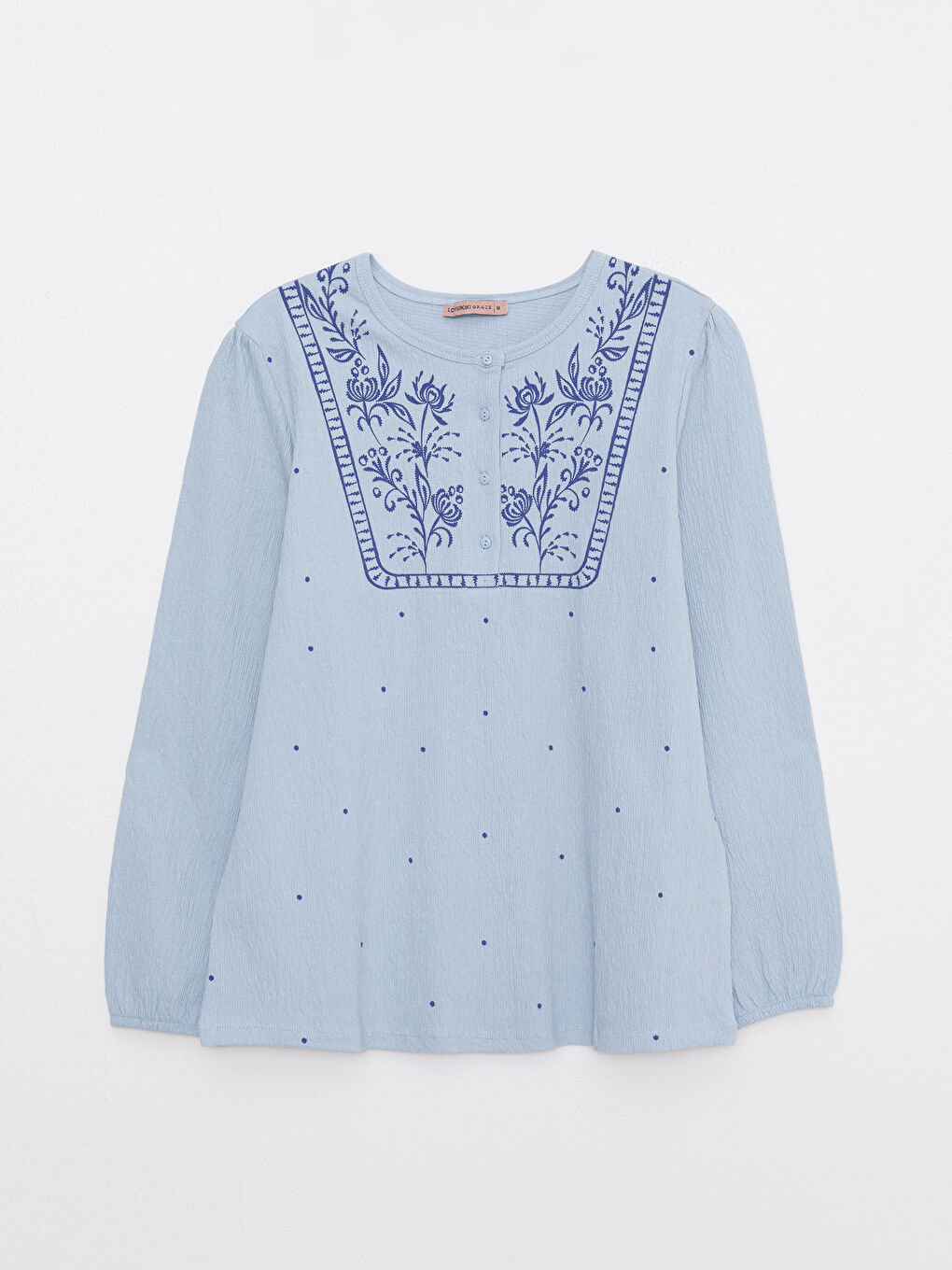 Mavi Bisiklet Yaka Nakışlı Uzun Kollu Kadın Tişört-5