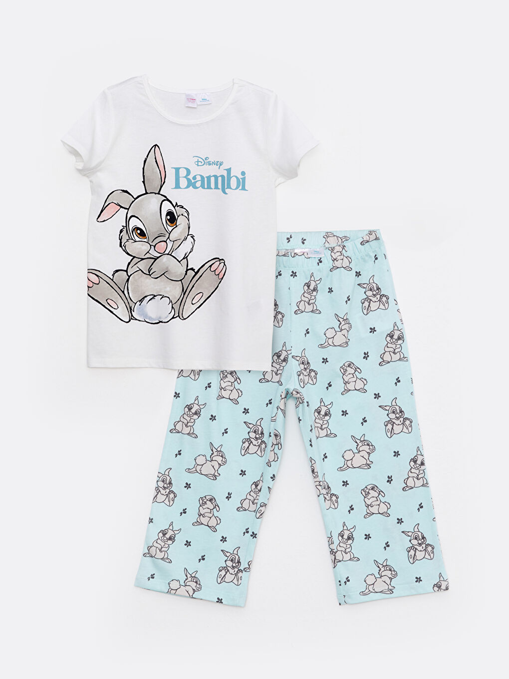 Crew Neck Bambi Printed Short Sleeve Girls' Pajamas Set