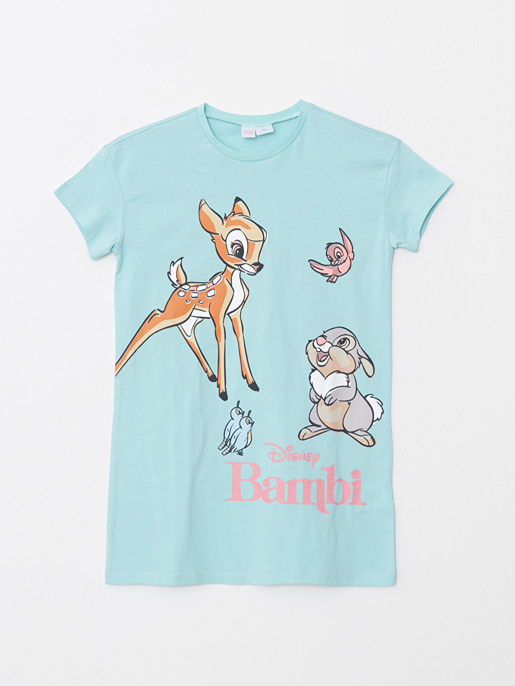 Turkuaz Bisiklet Yaka Bambi Baskılı Kısa Kollu Kız Çocuk Gecelik