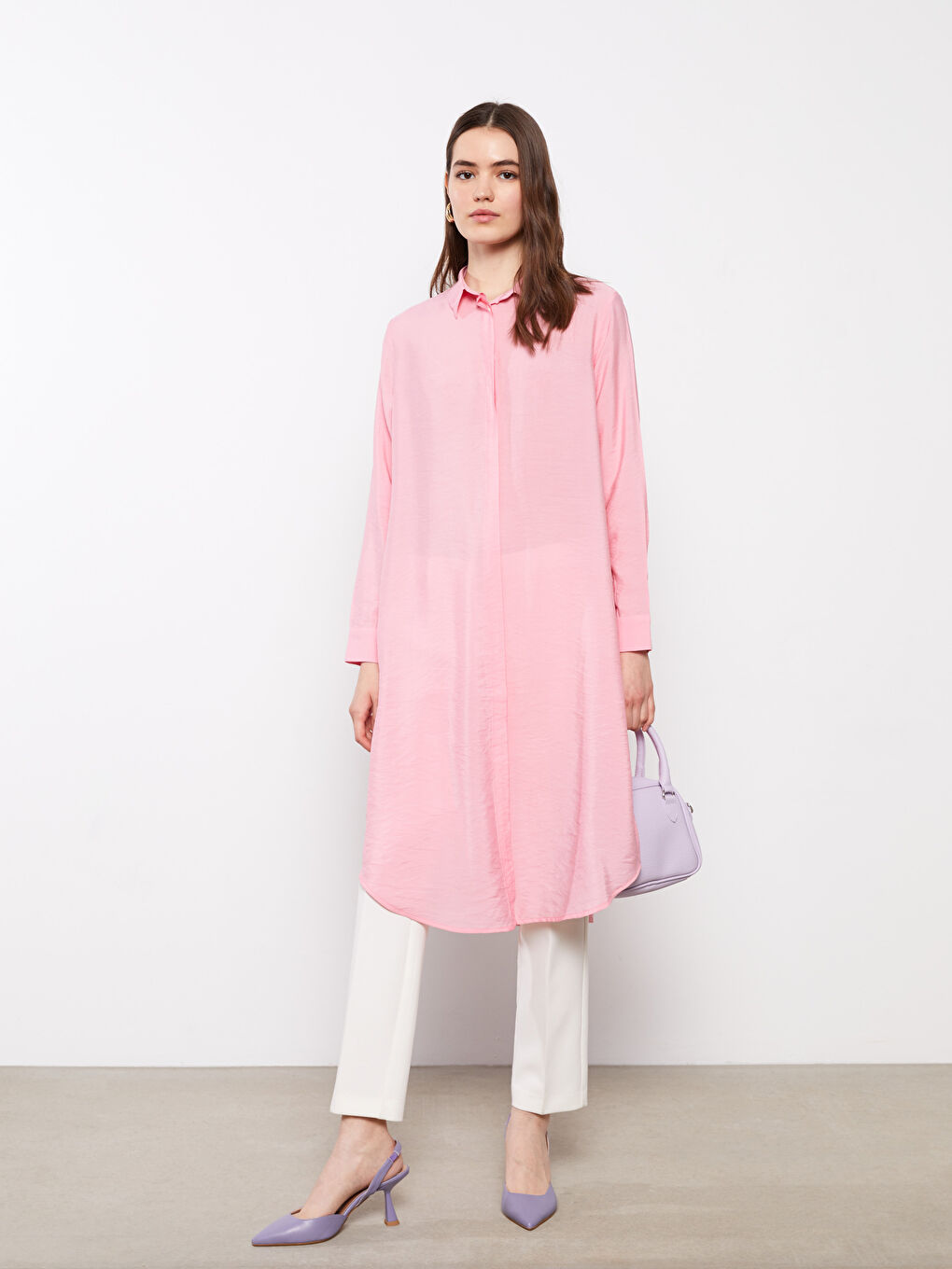 Tunique Chemise Unie à Manches Longues pour Femmes