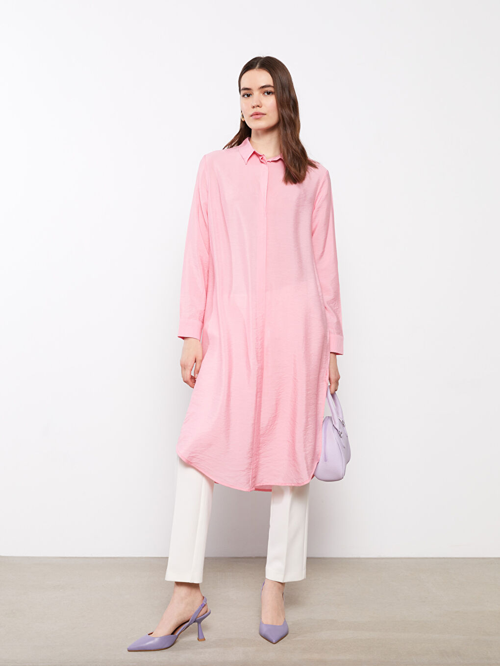Tunique Chemise Unie à Manches Longues pour Femmes-1