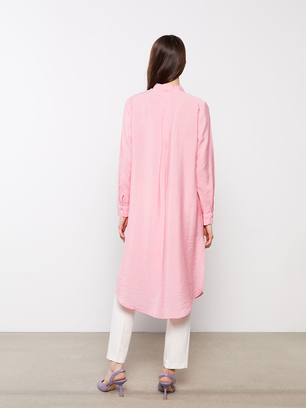 Tunique Chemise Unie à Manches Longues pour Femmes-4