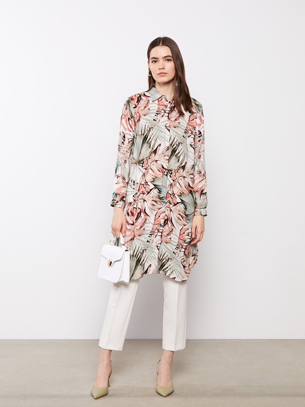 Patterned Long Sleeve Viscose Women's Shirt Tunic -S2HP67Z8-LRJ