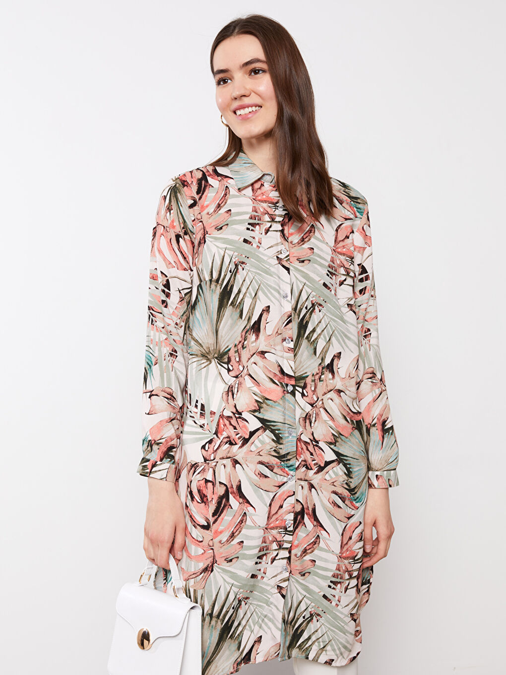 Patterned Long Sleeve Viscose Women's Shirt Tunic -S2HP67Z8-LRJ