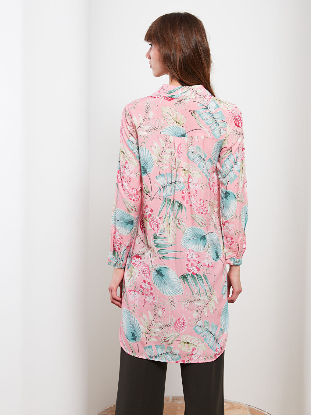 Patterned Long Sleeve Viscose Women's Shirt Tunic -S2HP67Z8-LT4
