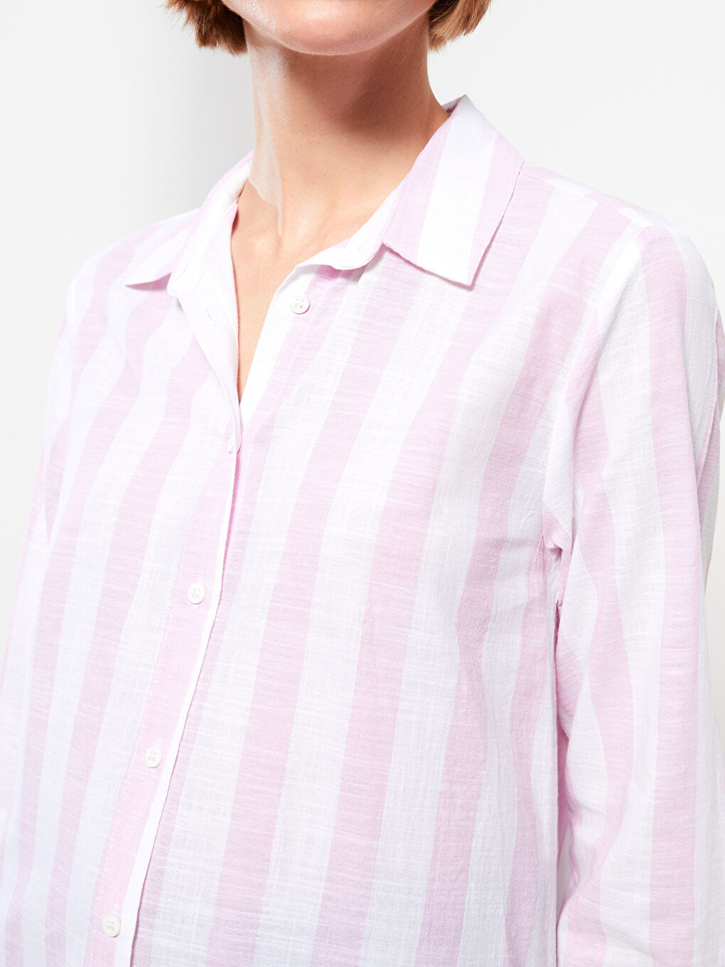 Pembe Çizgili Kadın Gömlek Tunik-3