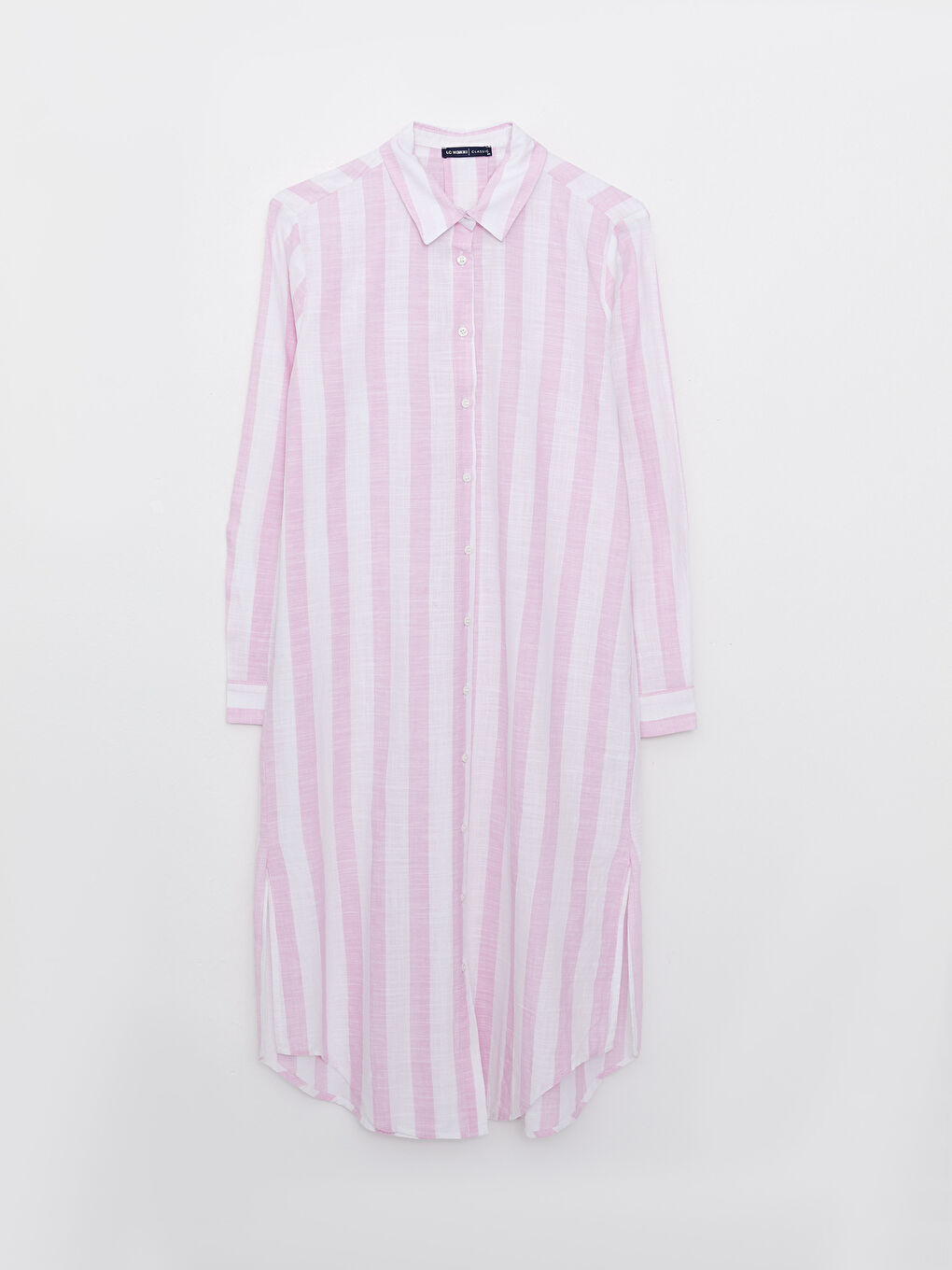 Pembe Çizgili Kadın Gömlek Tunik-5