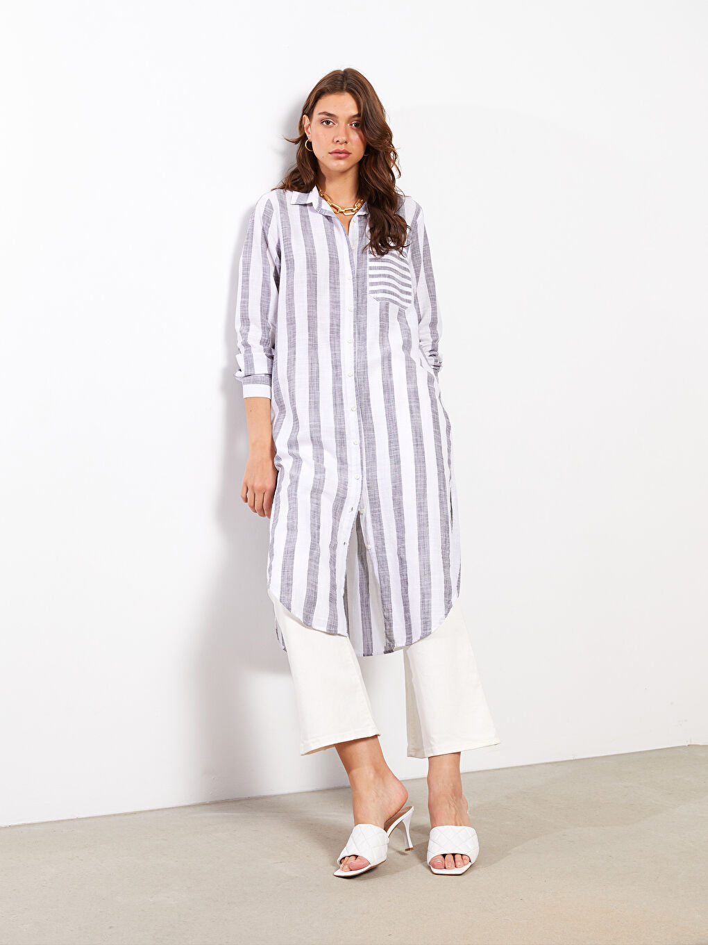 Striped Women's Shirt Tunic -S2HP77Z8-LEG