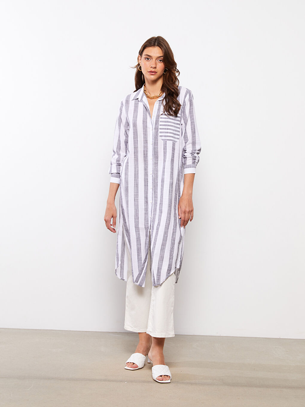 Striped Women's Shirt Tunic -S2HP77Z8-LEG