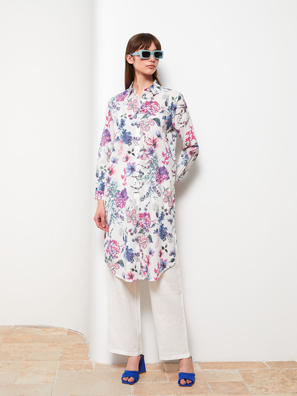 Patterned Women's Shirt Tunic -S2HP78Z8-LT4