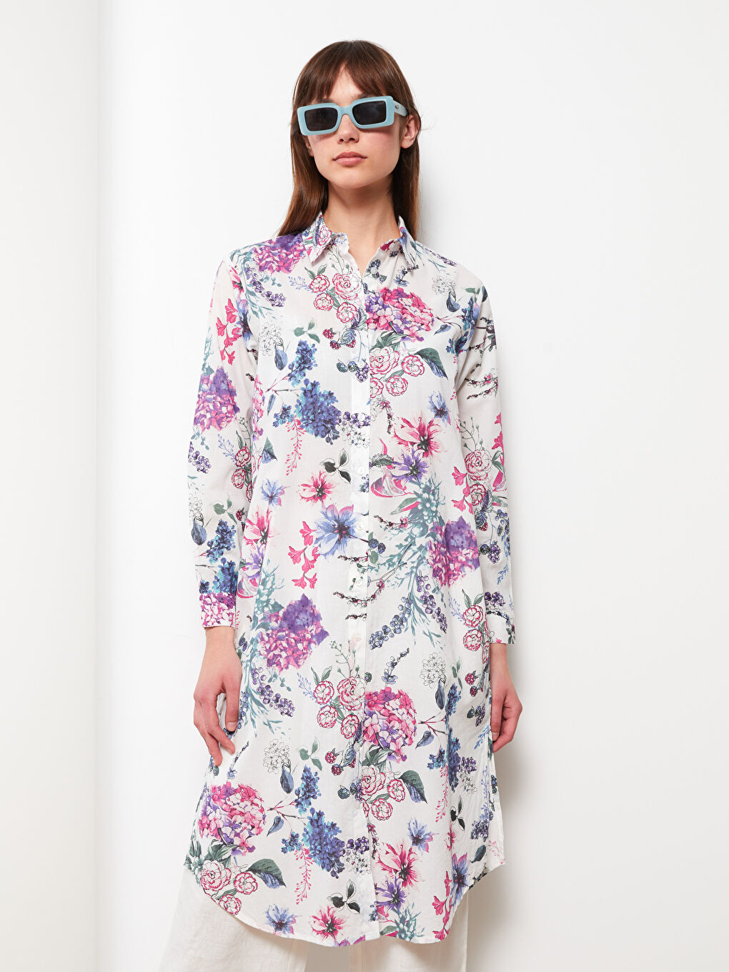 Patterned Women's Shirt Tunic -S2HP78Z8-LT4