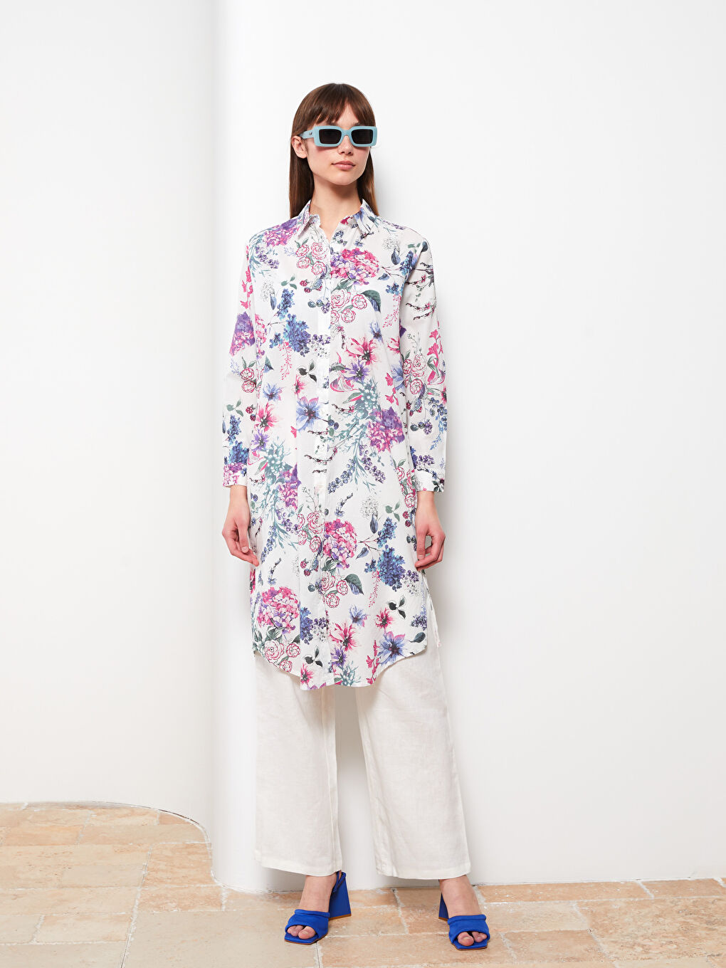 Patterned Women's Shirt Tunic -S2HP78Z8-LT4