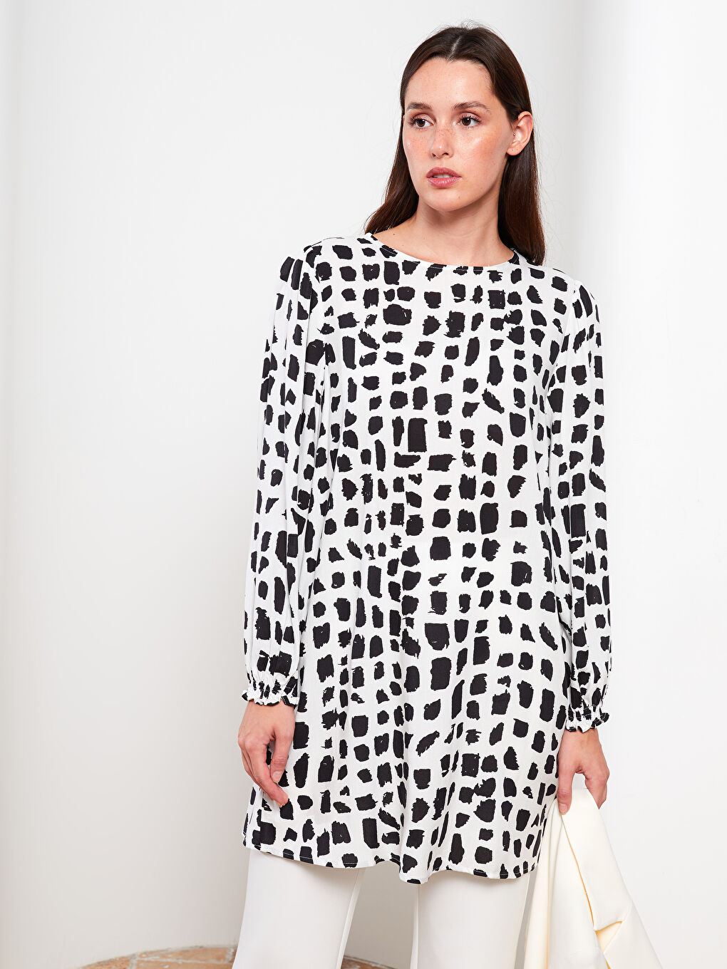 Crew Neck Patterned Long Sleeve Viscose Women's Tunic-1