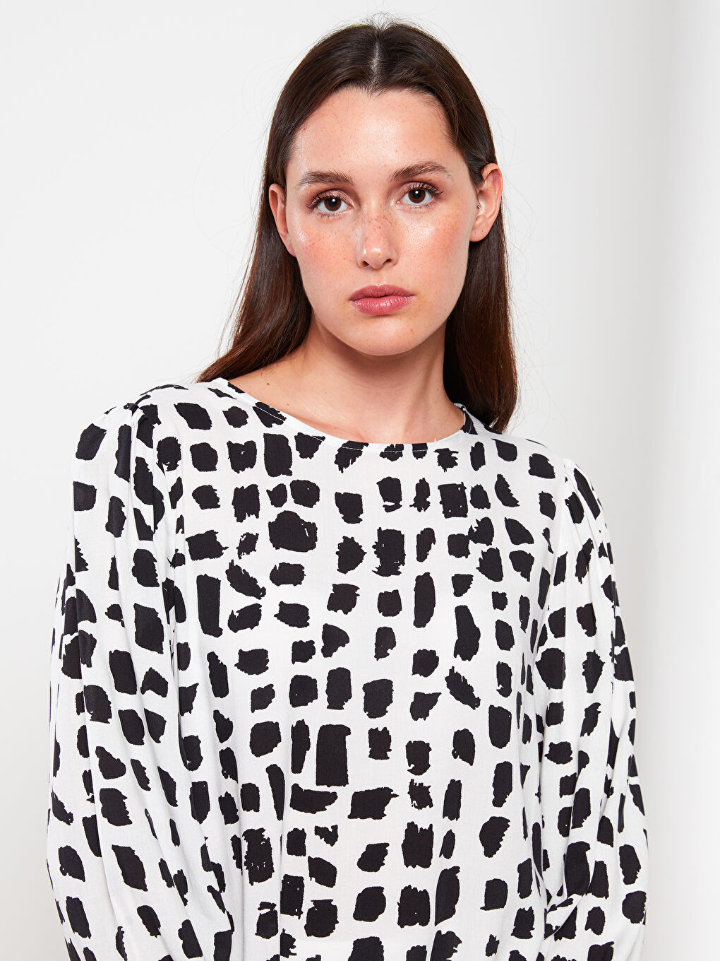 Crew Neck Patterned Long Sleeve Viscose Women's Tunic-2