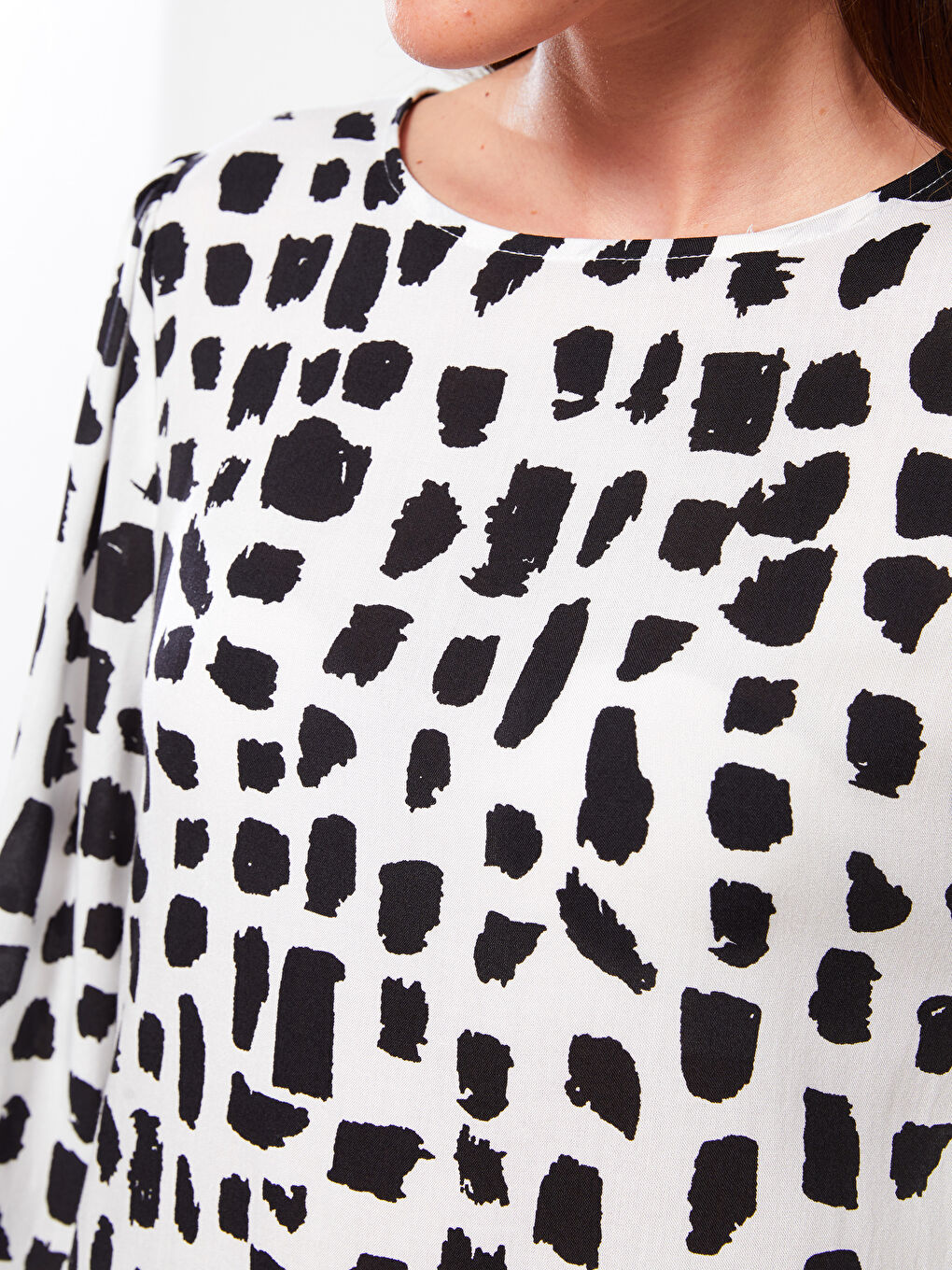 Crew Neck Patterned Long Sleeve Viscose Women's Tunic-3