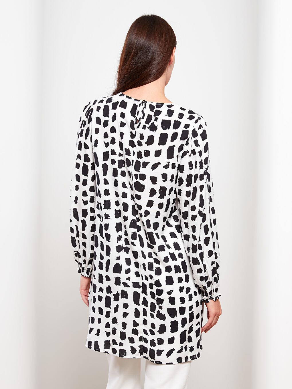 Crew Neck Patterned Long Sleeve Viscose Women's Tunic-4