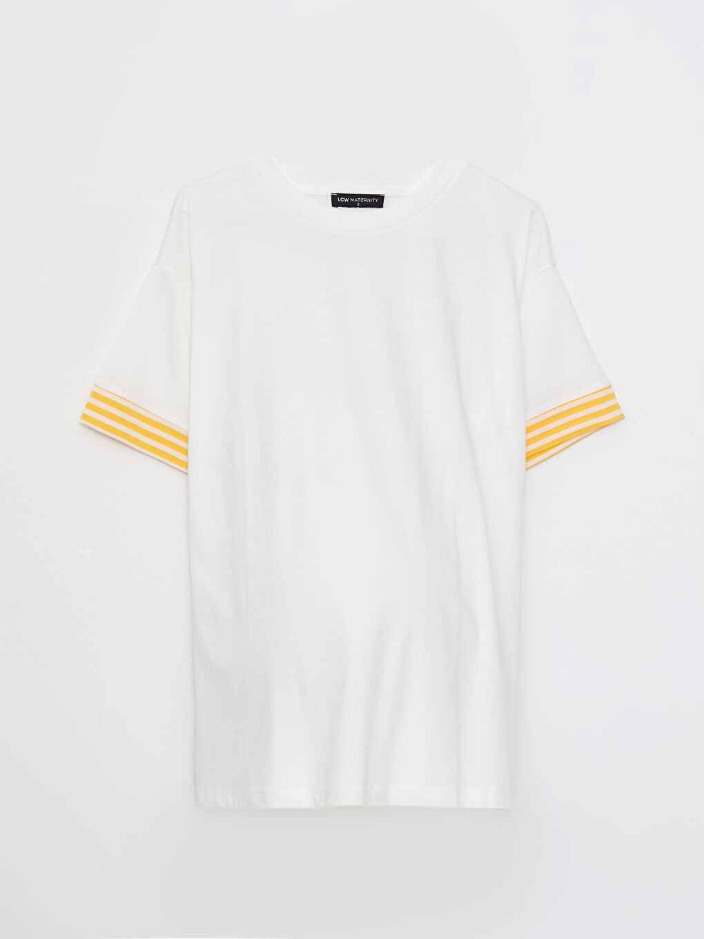 Beyaz Bisiklet Yaka Düz Kısa Kollu Pamuklu Hamile Tişört-5