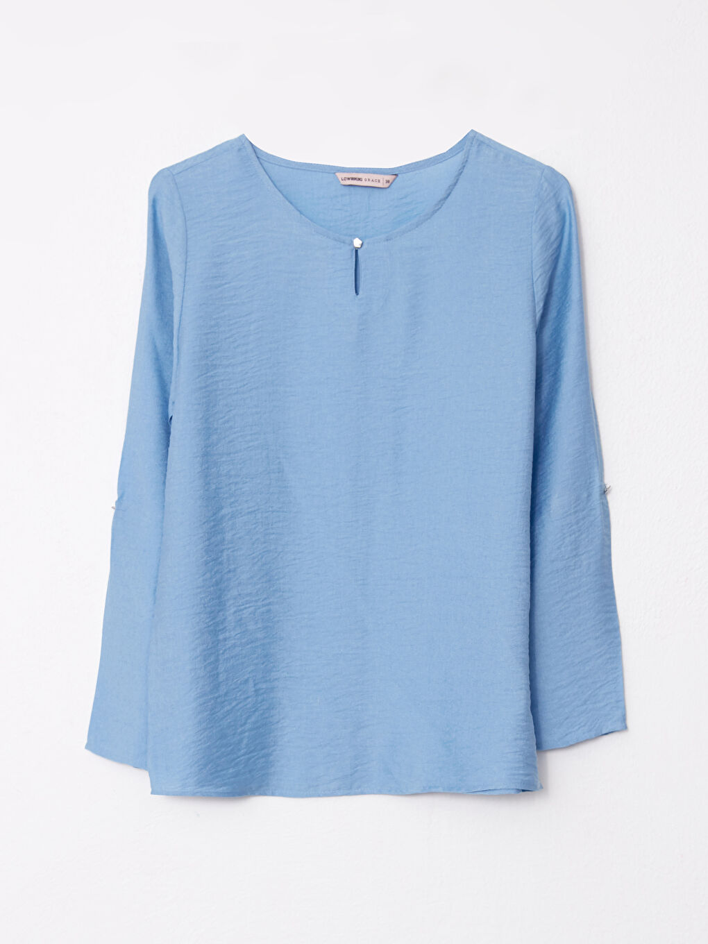 Mavi Bisiklet Yaka Düz Uzun Kollu Kadın Bluz-5