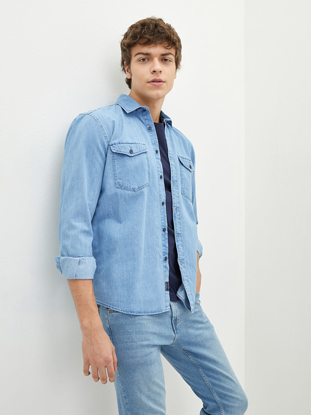 Muška teksas košulja standardnog kroja sa dugim rukavima-2