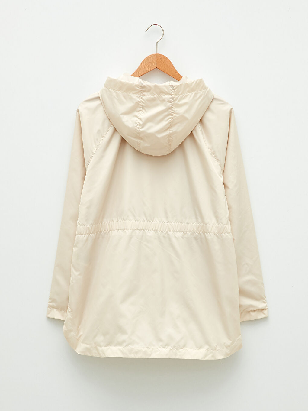 Bej Kadın Kapüşonlu Düz Yağmurluk-7