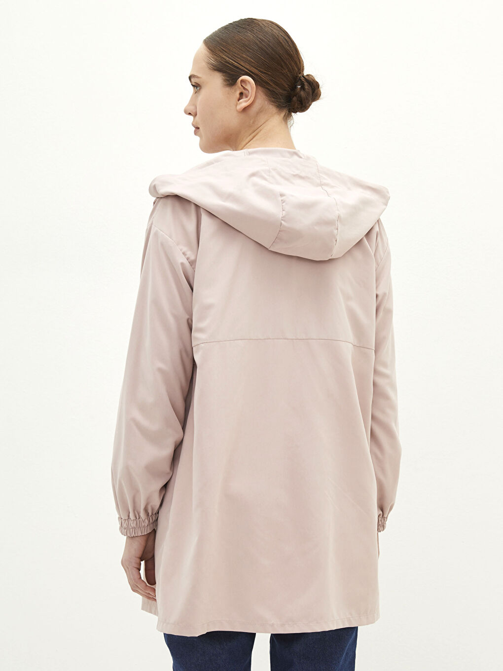 Pembe Kapüşonlu Düz Uzun Kollu Kadın Tunik-5