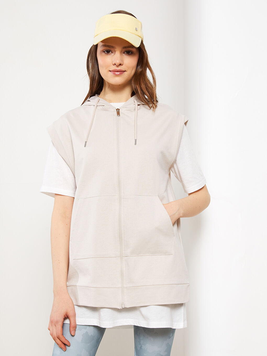 Gilet à Capuche Uni avec Poches Détail pour Femmes