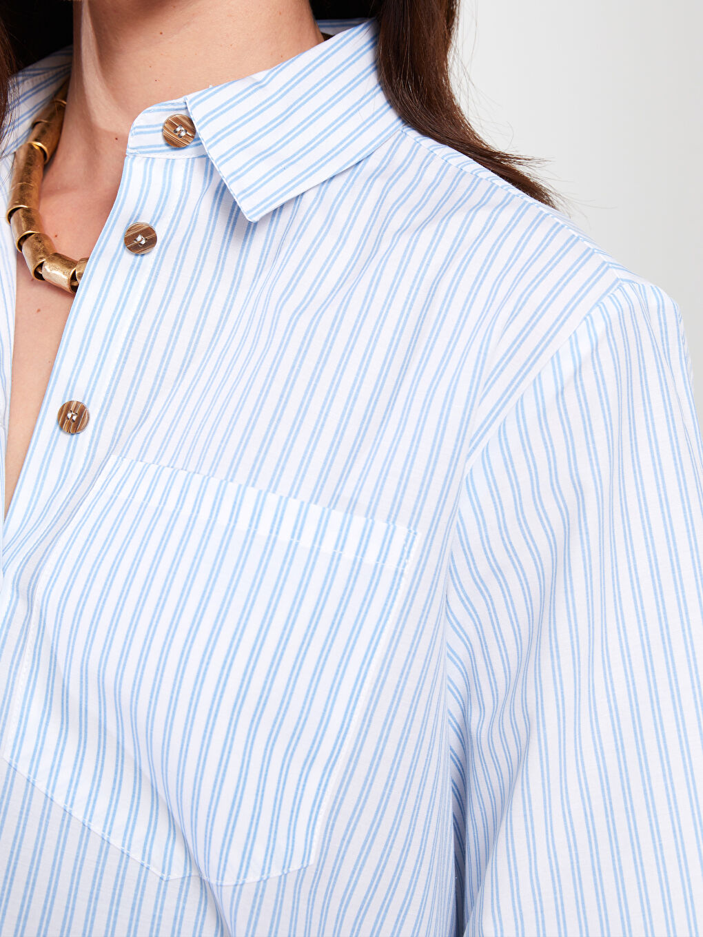Shirt Collar Striped Poplin Maternity Tunic-3