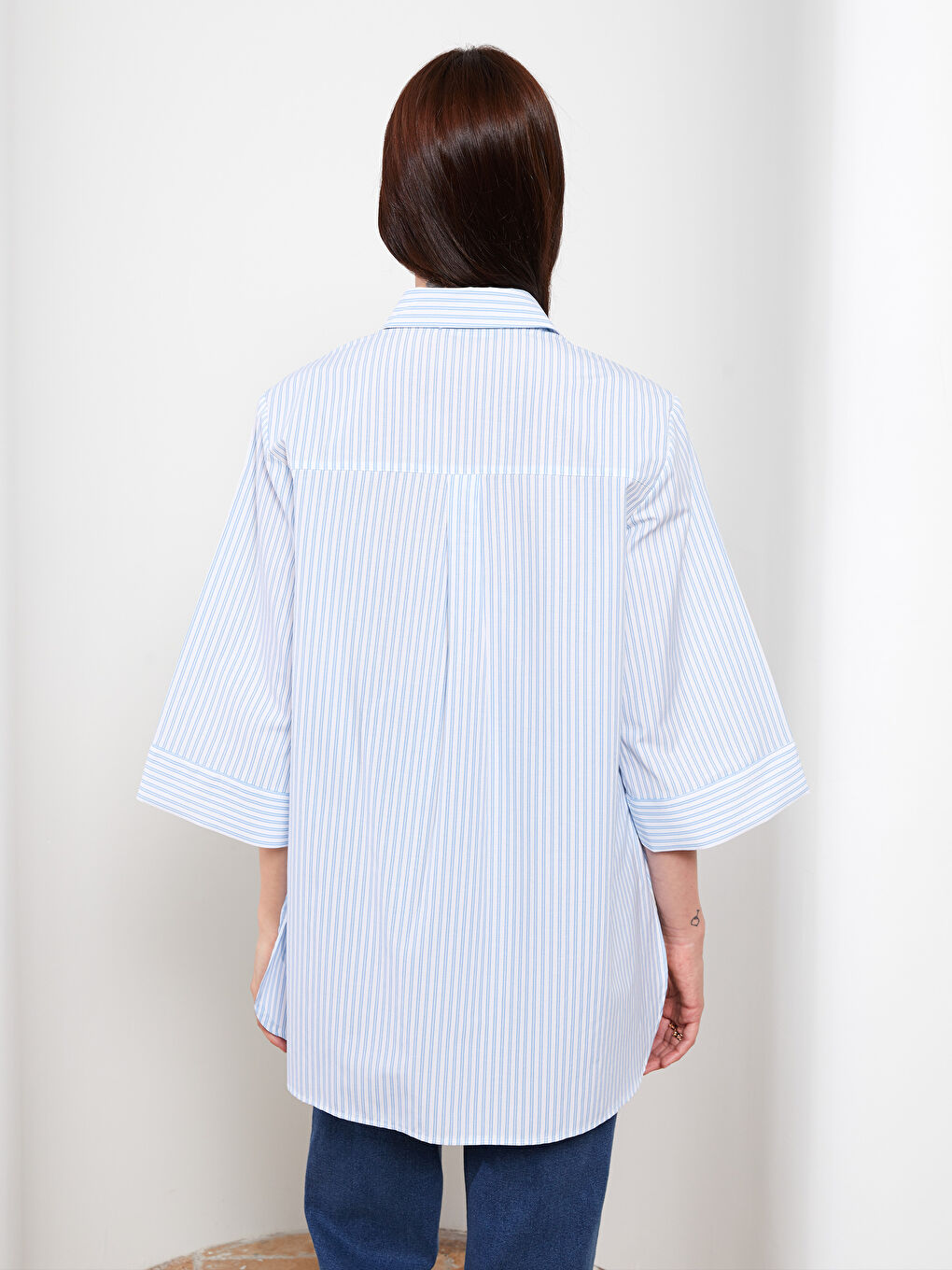 Shirt Collar Striped Poplin Maternity Tunic-4