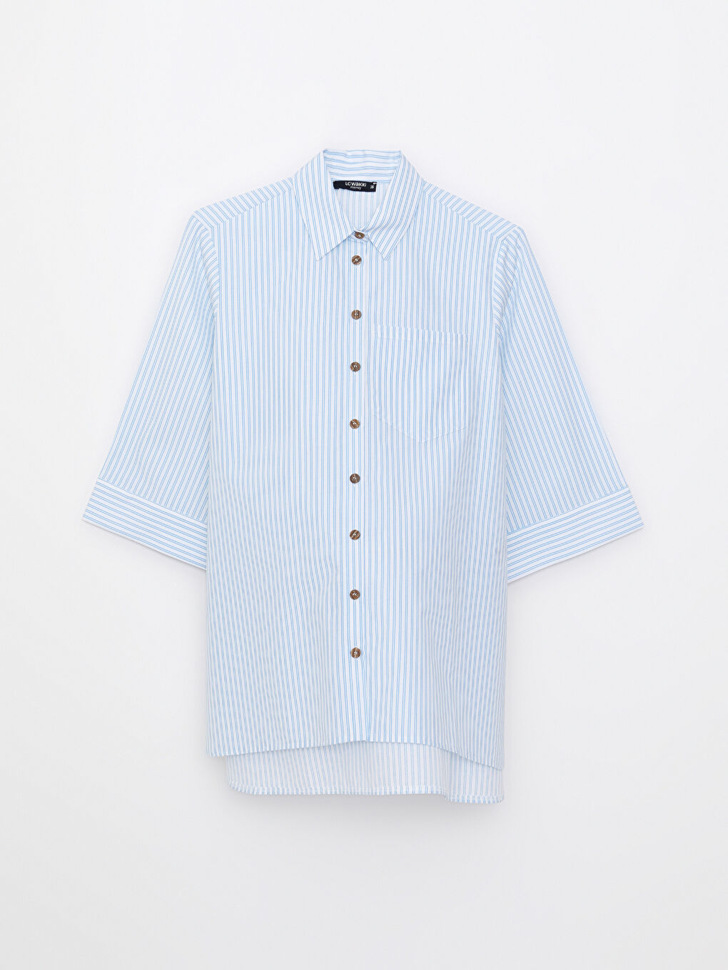 Shirt Collar Striped Poplin Maternity Tunic-5