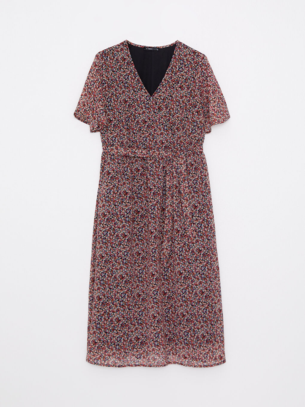 Double Breasted Collar Patterned Short Sleeve Chiffon Women's Dress-7