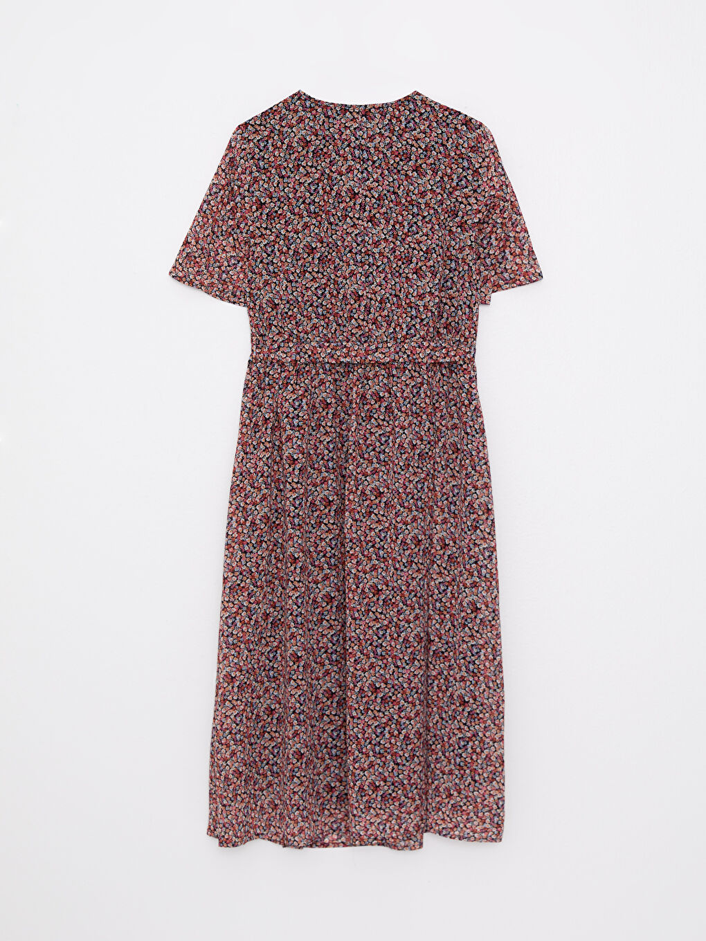 Double Breasted Collar Patterned Short Sleeve Chiffon Women's Dress-8