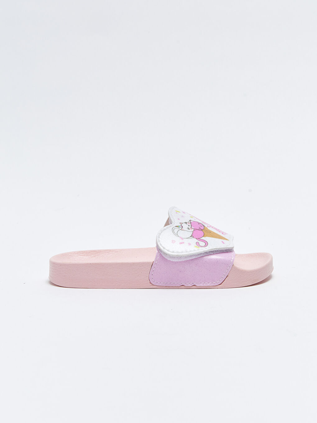 Beyaz Baskılı Tek Bantlı Kız Çocuk Terlik-1